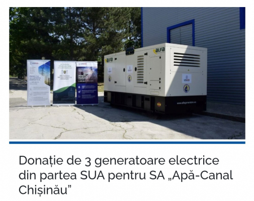 DONAȚIE DE 3 GENERATOARE ELECTRICE DIN PARTEA SUA PENTRU SA APĂ-CANAL CHIȘINĂU