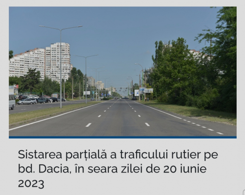 SISTAREA PARȚIALĂ A TRAFICULUI RUTIER PE BD. DACIA