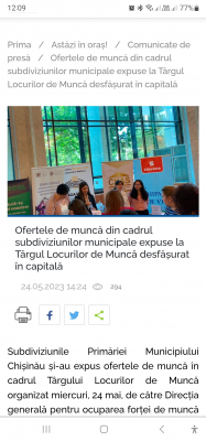 OFERTELE DE MUNCĂ DIN CADRUL SUBDIVIZIUNILOR MUNICIPALE EXPUSE LA T RGUL LOCURILOR DE MUNCĂ DESFĂŞURAT ÎN CAPITALĂ